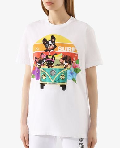  DSQUARED2 - Áo thun nữ cổ tròn tay ngắn phối hình in trẻ trung 