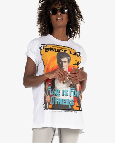  DSQUARED2 - Áo thun nữ cổ tròn tay ngắn in hình Bruce Lee 