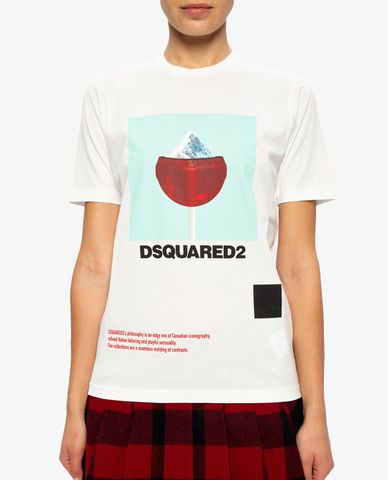  DSQUARED2 - Áo thun nữ ngắn tay cổ tròn phối hình in thời trang 