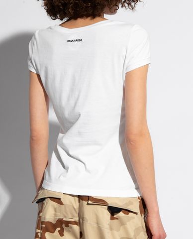  DSQUARED2 - Áo thun nữ cổ tròn tay ngắn phối hình in trái tim nổi bật 