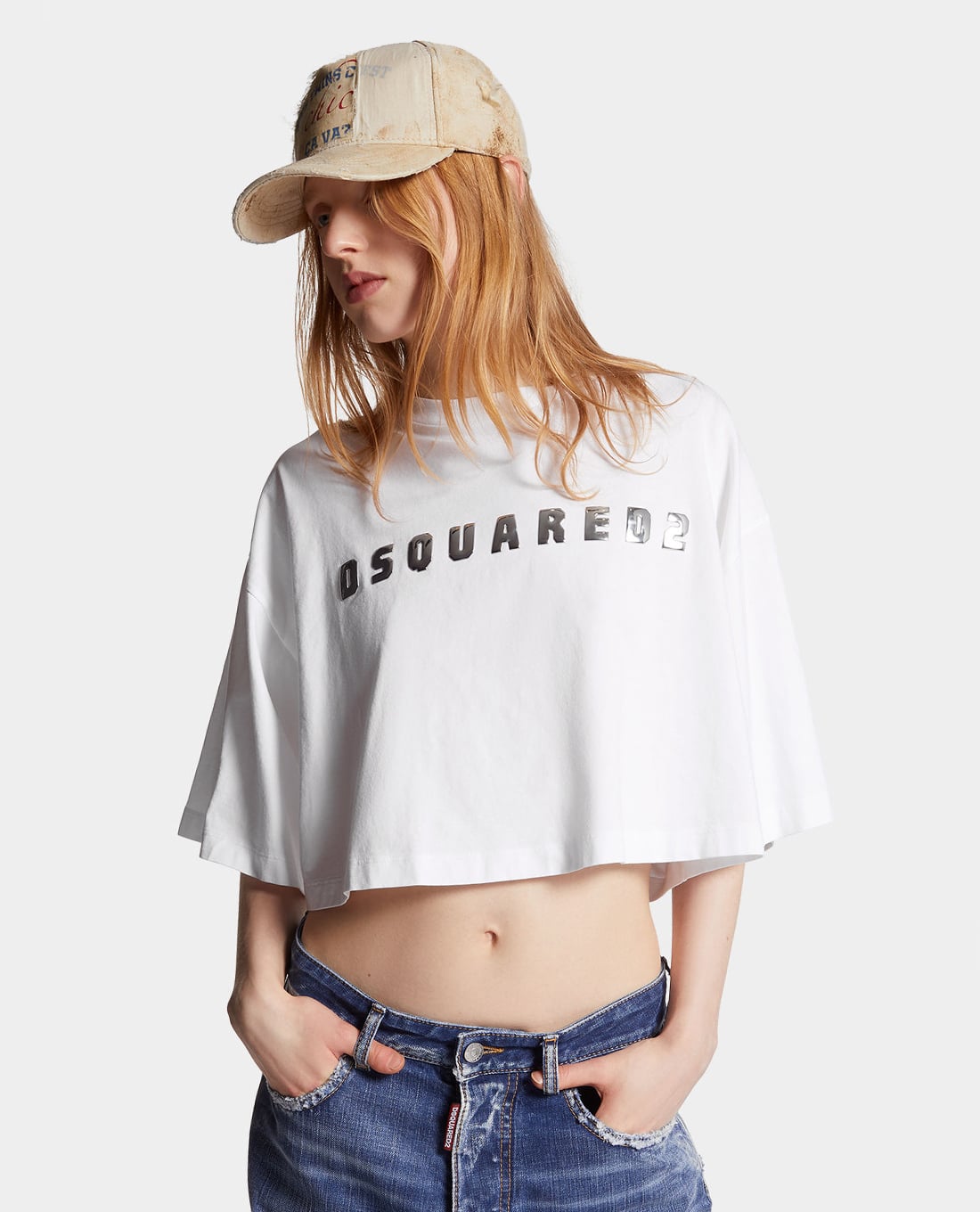 DSQUARED2 - Áo croptop nữ cổ tròn tay ngắn Cropped Oversize