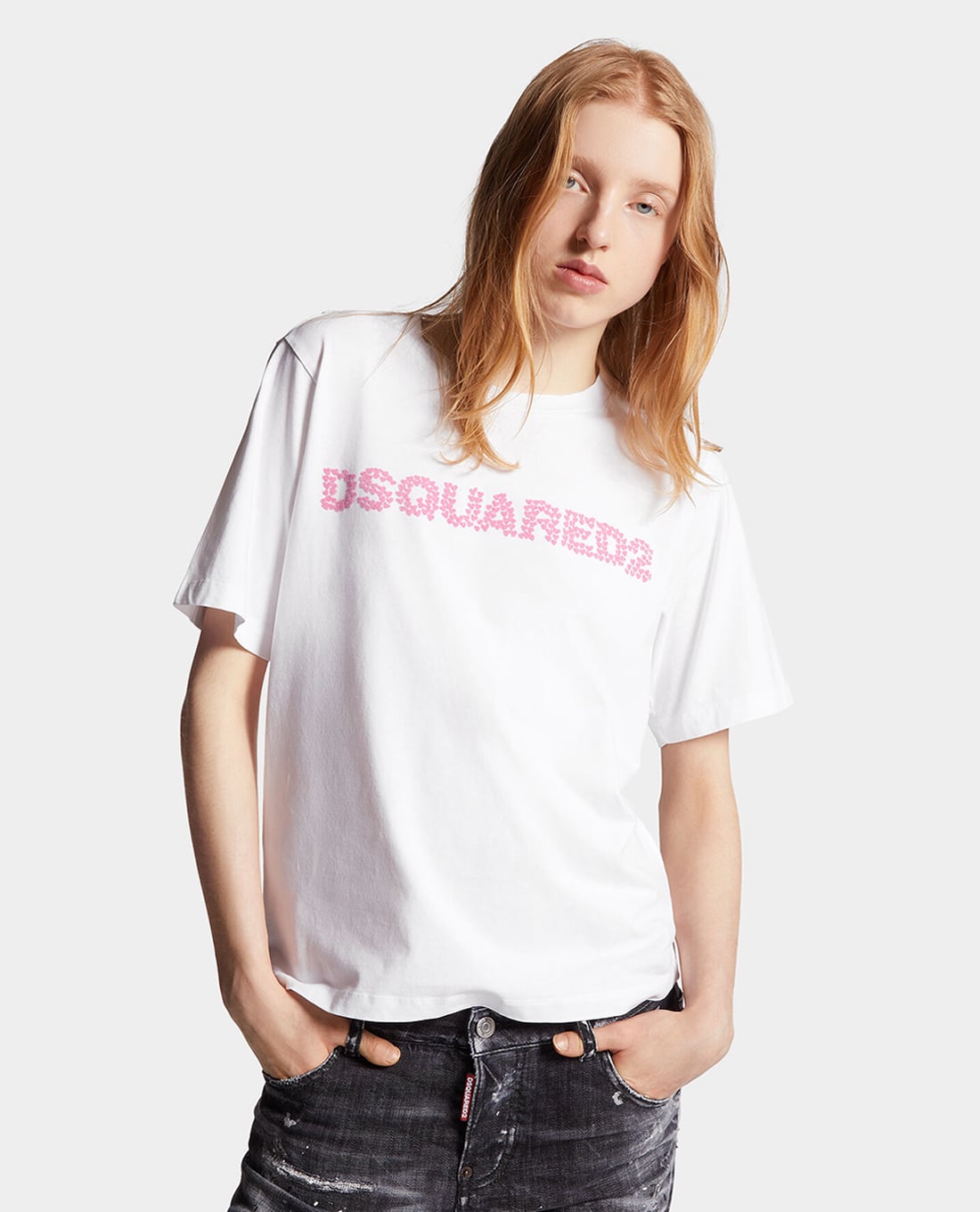 DSQUARED2 - Áo thun nữ cổ tròn tay ngắn đính hạt Jersey Easy