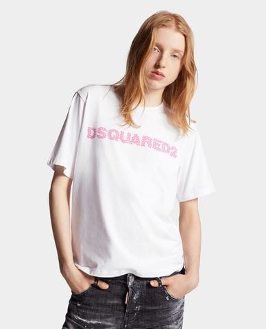  DSQUARED2 - Áo thun nữ cổ tròn tay ngắn đính hạt Jersey Easy 