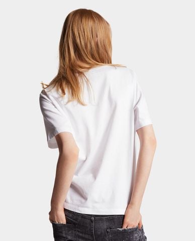  DSQUARED2 - Áo thun nữ cổ tròn tay ngắn đính hạt Jersey Easy 