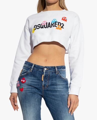  DSQUARED2 - Áo croptop nữ cổ tròn tay dài hiện đại 