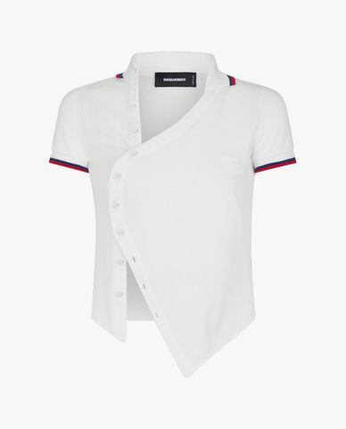 DSQUARED2 - Áo kiểu nữ cổ chéo chữ V phối nút cách điệu Asymmetric 