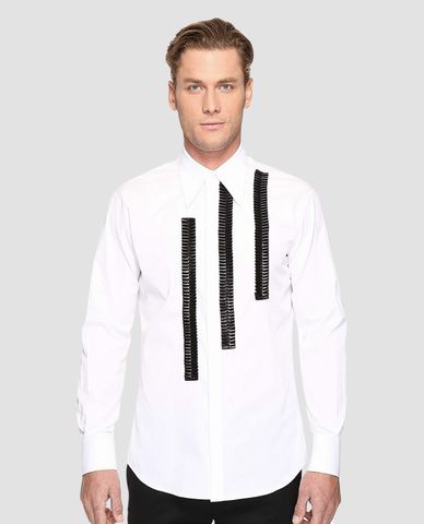  DSQUARED2 - Áo sơ mi nam phối họa tiết sọc da Leather Rouches 