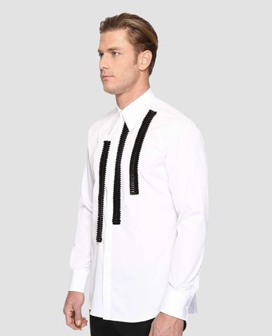  DSQUARED2 - Áo sơ mi nam phối họa tiết sọc da Leather Rouches 