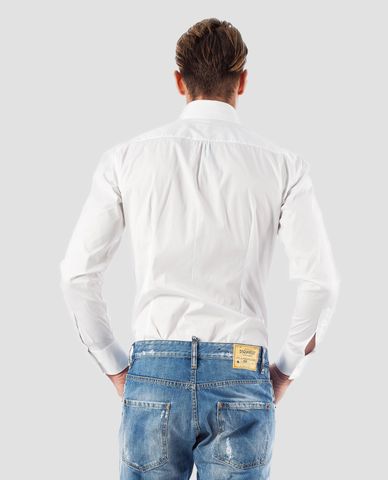  DSQUARED2 - Áo sơ mi nam giấu khuy tay dài  White Stretch Cotton 