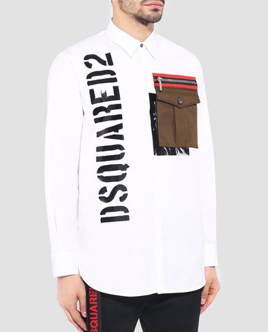  DSQUARED2 - Áo sơ mi dài tay phối túi vuông Printed Logo 