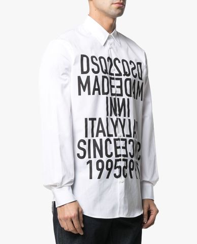  DSQUARED2 - Áo sơ mi nam tay dài phối chữ in phản chiếu thời trang 