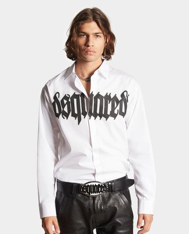  DSQUARED2 - Áo sơ mi nam cổ bẻ tay dài in logo cách điệu Gothic 