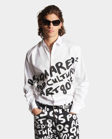  DSQUARED2 - Áo sơ mi nam cổ bẻ tay dài phối logo D2 Pop 80s 