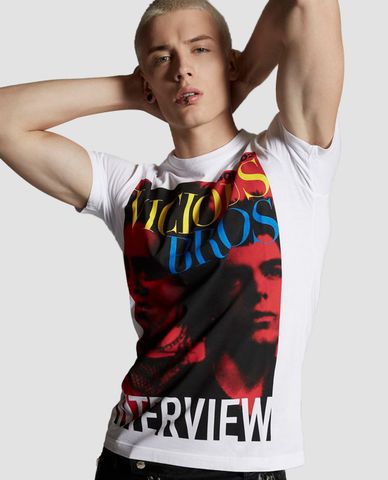  DSQUARED2 - Áo thun nam cổ tròn in hình Vicious Bros 