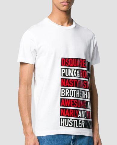  DSQUARED2 - Áo thun nam cổ tròn Red & Black Tape 