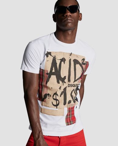  DSQUARED2 - Áo thun nam cổ tròn in hình Acid 