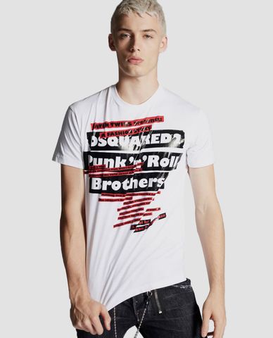  DSQUARED2 - Áo thun nam cổ tròn in chữ Punk'n'Roll Brothers 