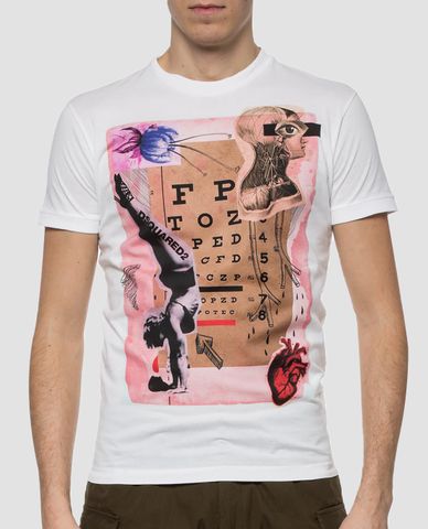  DSQUARED2 - Áo thun nam cổ tròn in hình Sight Test 