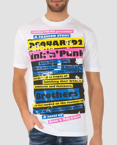  DSQUARED2 - Áo thun nam cổ tròn in hình Once Upon A Time 