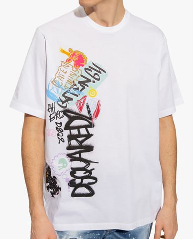  DSQUARED2 - Áo thun nam phom suông ngắn tay Graffiti 