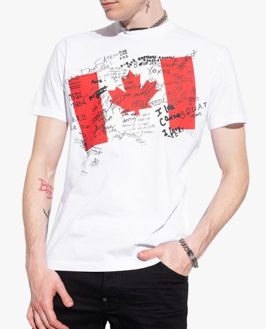  DSQUARED2 - Áo thun nam ngắn tay cổ tròn Doodle Flag Cool 