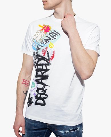  DSQUARED2 - Áo thun nam ngắn tay cổ tròn phối chữ in nhiều màu 