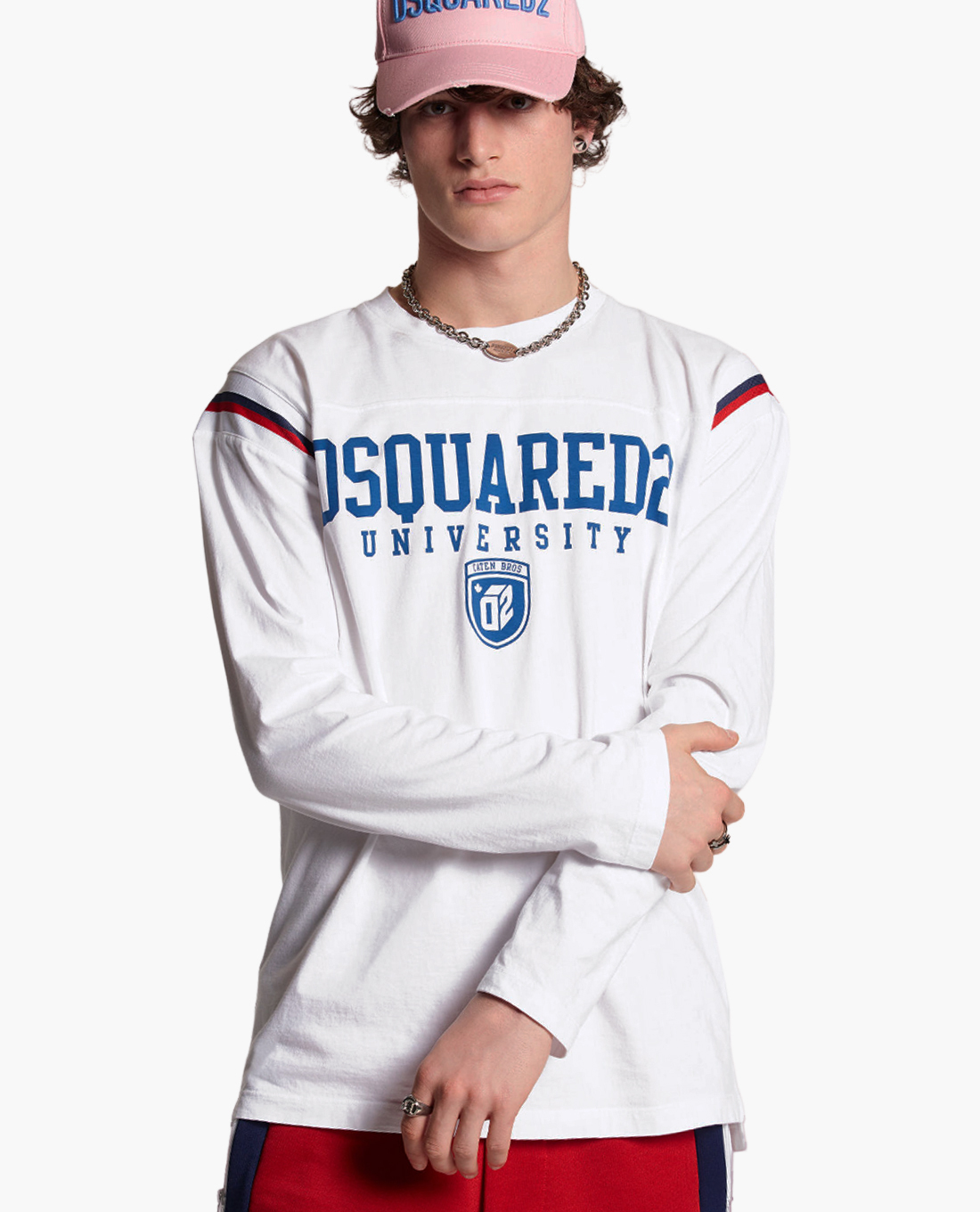 DSQUARED2 - Áo thun nam cổ tròn tay dài University Varsity