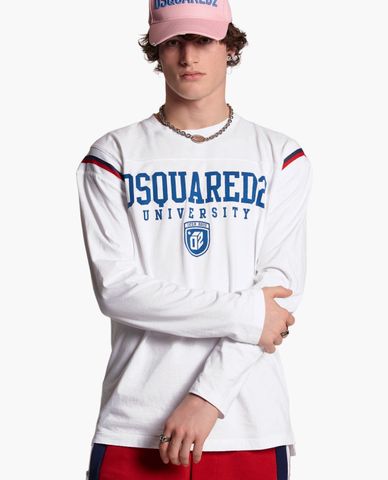  DSQUARED2 - Áo thun nam cổ tròn tay dài University Varsity 