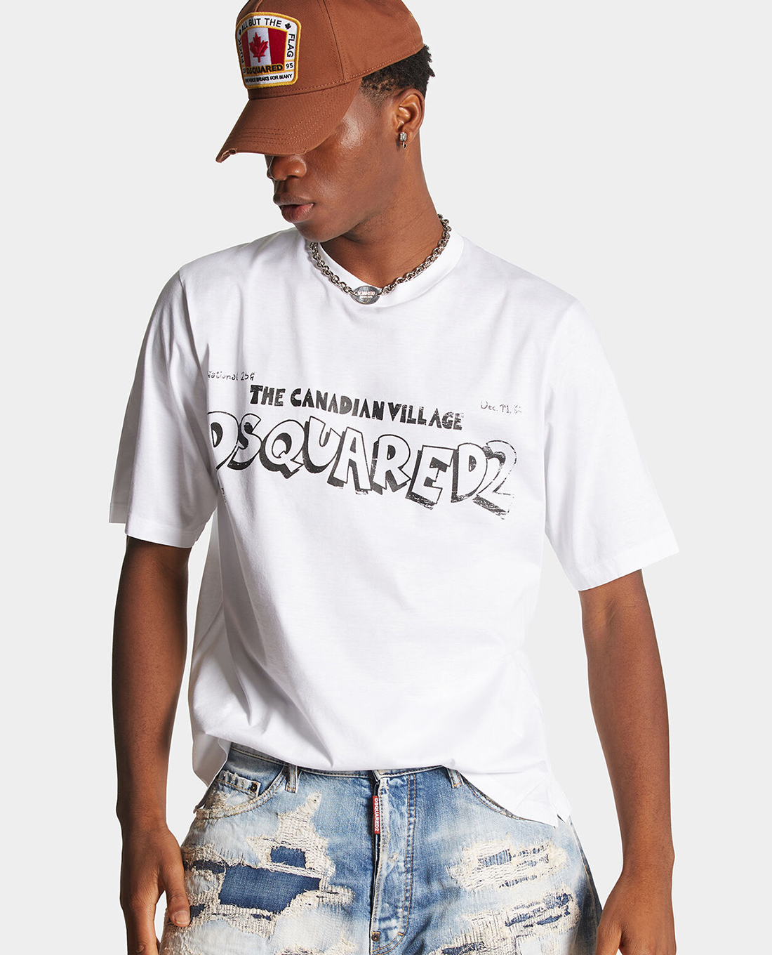 DSQUARED2 - Áo thun nam cổ tròn tay ngắn phối logo cách điệu Skater