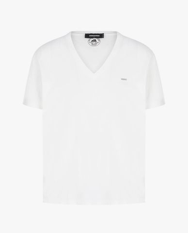  DSQUARED2 - Áo thun nam cổ V tay ngắn phối logo kim loại Cool Fit 