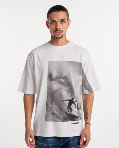  DSQUARED2 - Áo thun nam cổ tròn tay ngắn họa tiết 