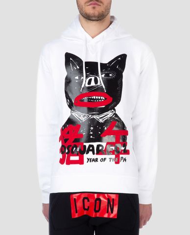 DSQUARED2 - Áo Sweatshirt in hình mèo may mắn 