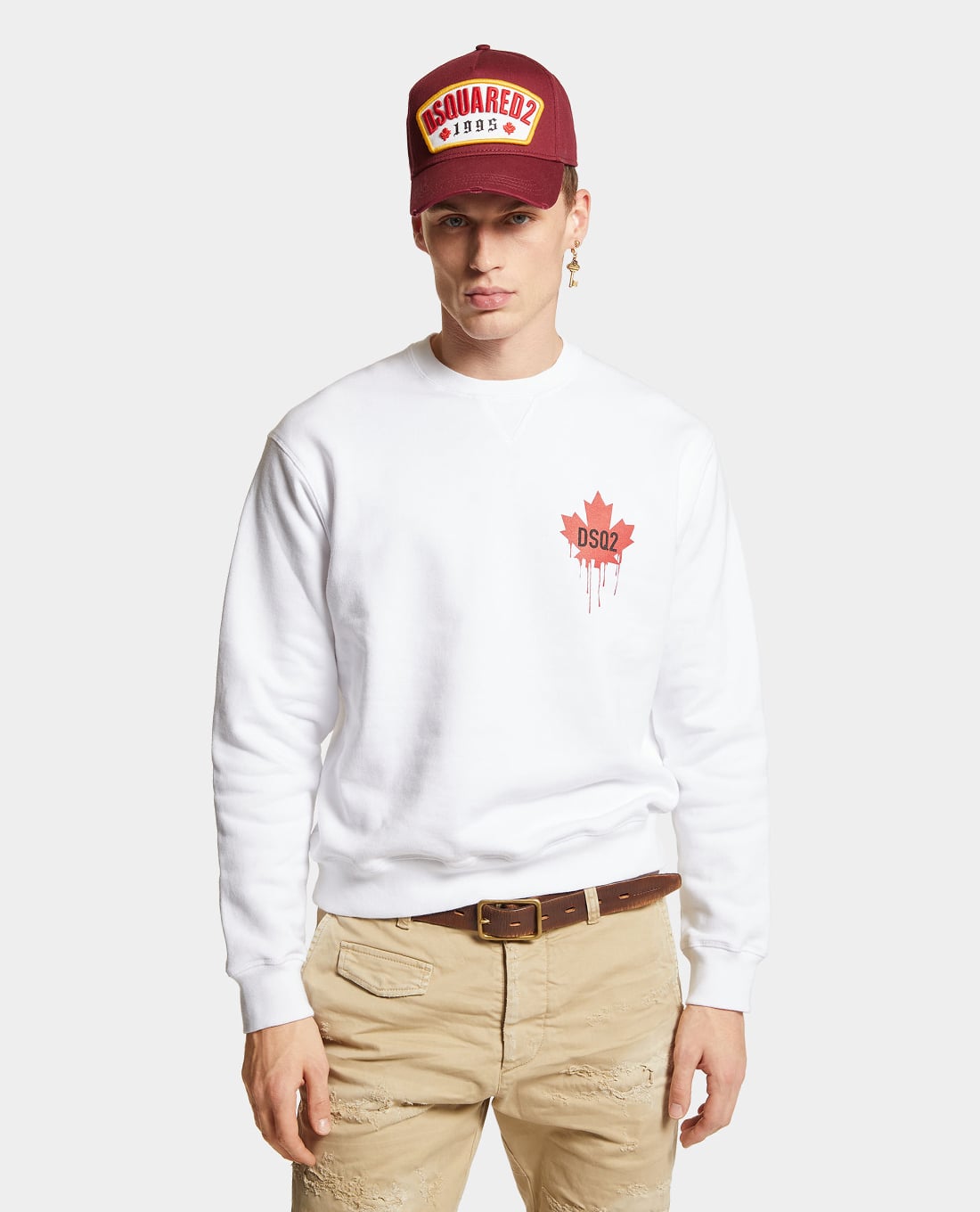 DSQUARED2 - Áo sweatshirt nam cổ tròn tay dài Red Maple Leaf