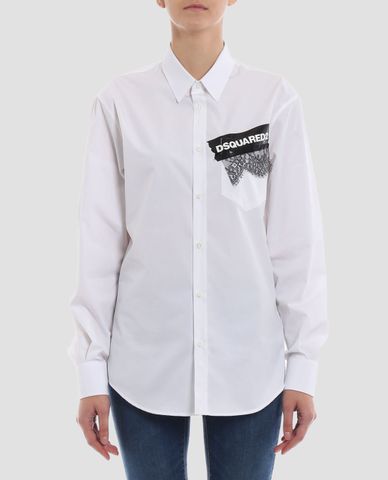  DSQUARED2 - Áo sơ mi nữ tay dài phối chi tiết ren 