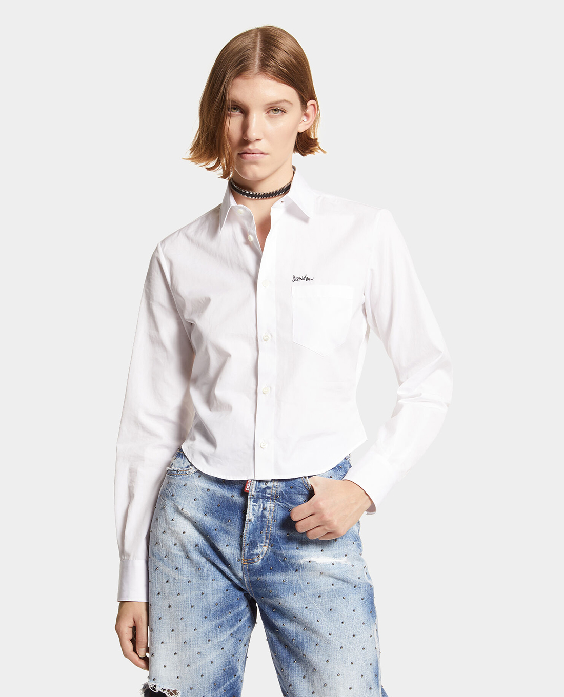 DSQUARED2 - Áo sơ mi nữ croptop cổ bẻ tay dài Dean Mini