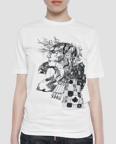  DSQUARED2 - Áo thun nữ cổ tròn họa tiết cắt ghép 