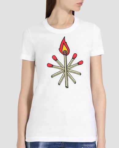  DSQUARED2 - Áo thun nữ cổ tròn họa tiết que diêm 