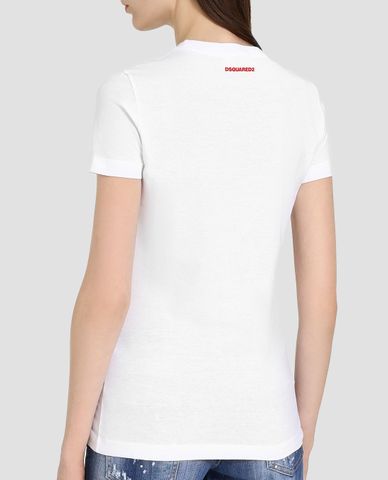  DSQUARED2 - Áo thun nữ cổ tròn họa tiết que diêm 