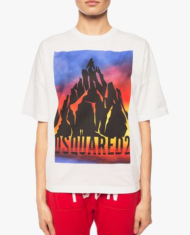  DSQUARED2 - Áo thun nữ cổ tròn phom suông phối hình in thời trang 