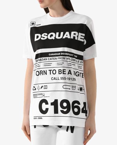  DSQUARED2 - Áo thun nữ ngắn tay cổ tròn phối chữ in thời trang 