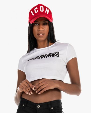  DSQUARED2 - Áo croptop nữ cổ tròn tay ngắn phối logo 