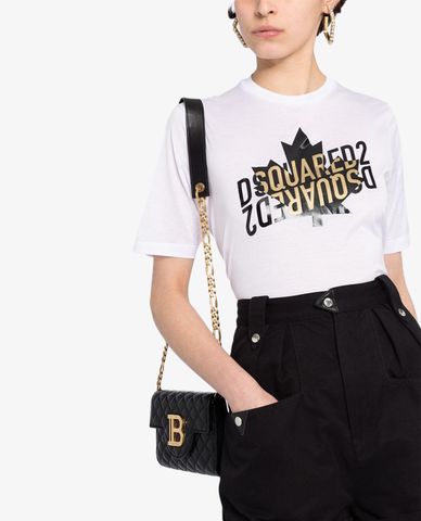  DSQUARED2 - Áo thun nữ ngắn tay cổ tròn phối chữ in nổi bật 