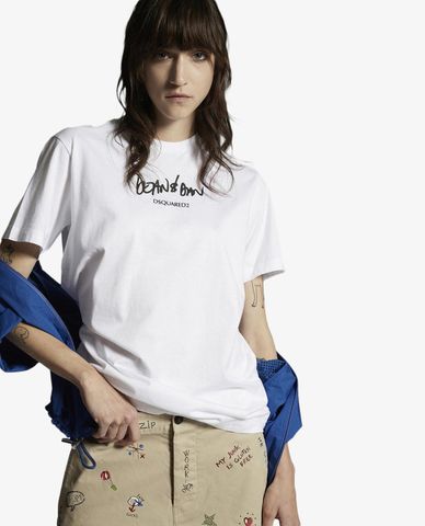  DSQUARED2 - Áo thun nữ tay ngắn cổ tròn phom suông phối logo thời trang 