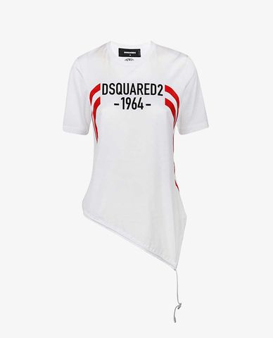  DSQUARED2 - Áo thun nữ ngắn tay cổ tròn Asymmetrical Hem Jersey 