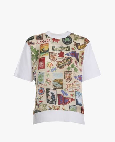  DSQUARED2 - Áo thun nữ cổ tròn tay ngắn phối hình in thời trang 