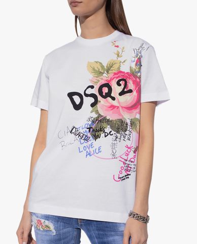  DSQUARED2 - Áo thun nữ ngắn tay phom suông Flower Print 