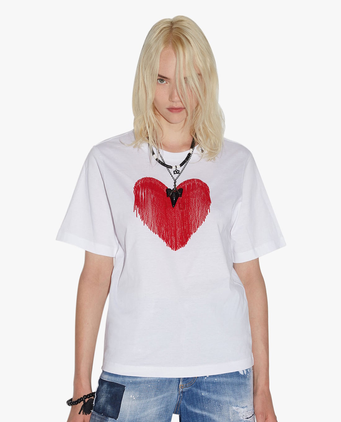 DSQUARED2 - Áo thun nữ cổ tròn tay ngắn Heart Motif