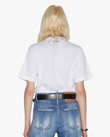  DSQUARED2 - Áo thun nữ cổ tròn tay ngắn Heart Motif 