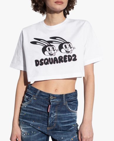  DSQUARED2 - Áo croptop nữ phom suông ngắn tay thời trang 