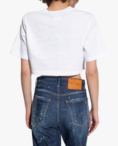  DSQUARED2 - Áo croptop nữ phom suông ngắn tay thời trang 
